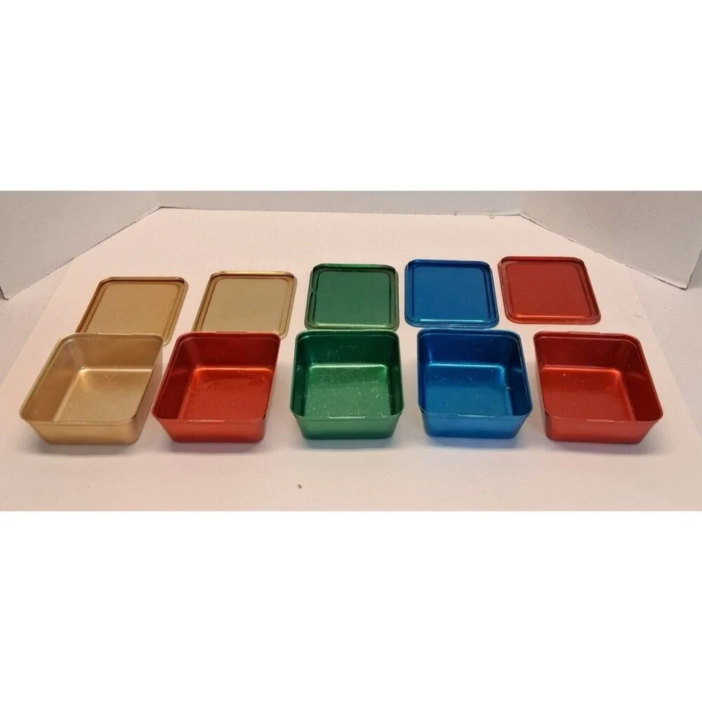 VTG Set of 5 Anodized Aluminum Refrigerator Dishes with Lids MCM 1940s-1950s